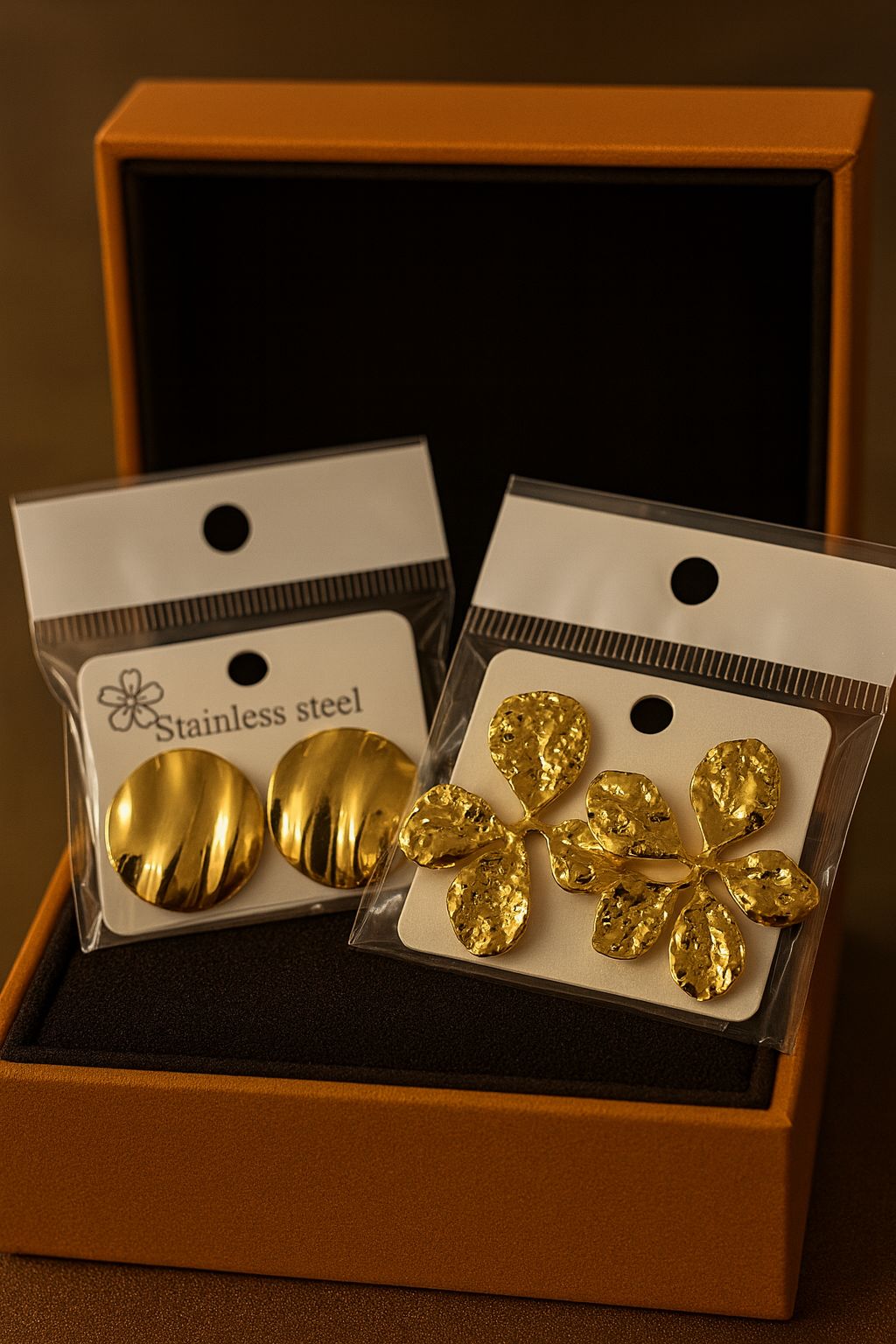 Stainless steel golden ear studs