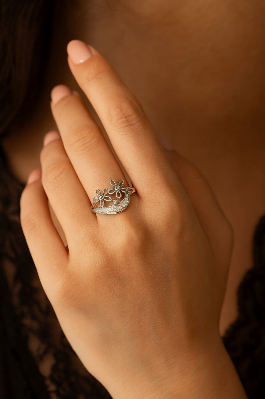 Twin Blossom Silver Ring