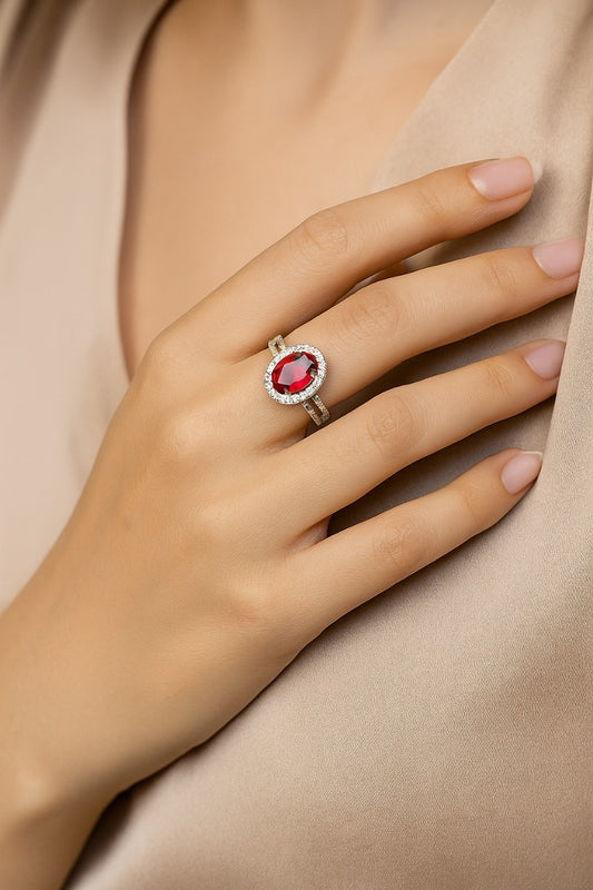 Red Ruby with white stones