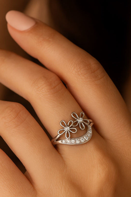 Twin Blossom Silver Ring