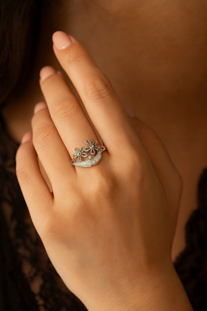 Twin Blossom Silver Ring