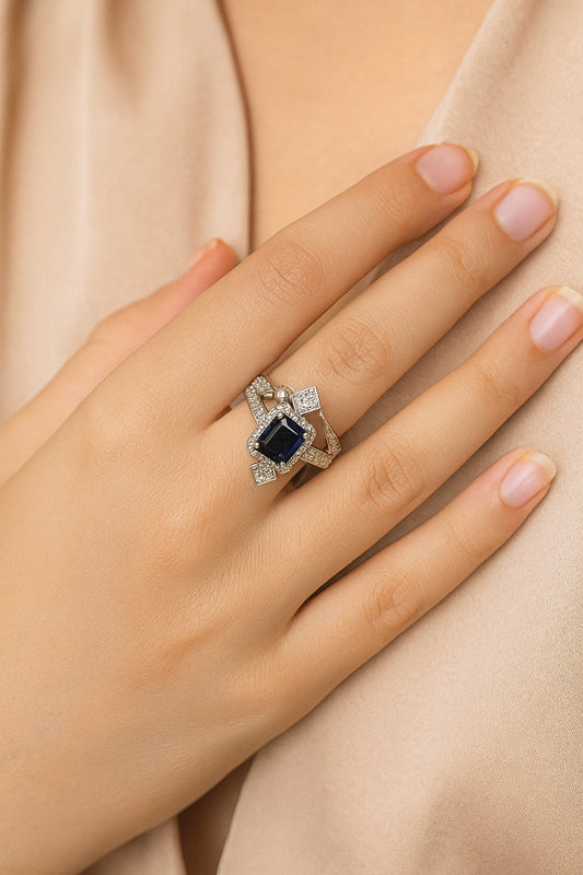Royal blue with white stones